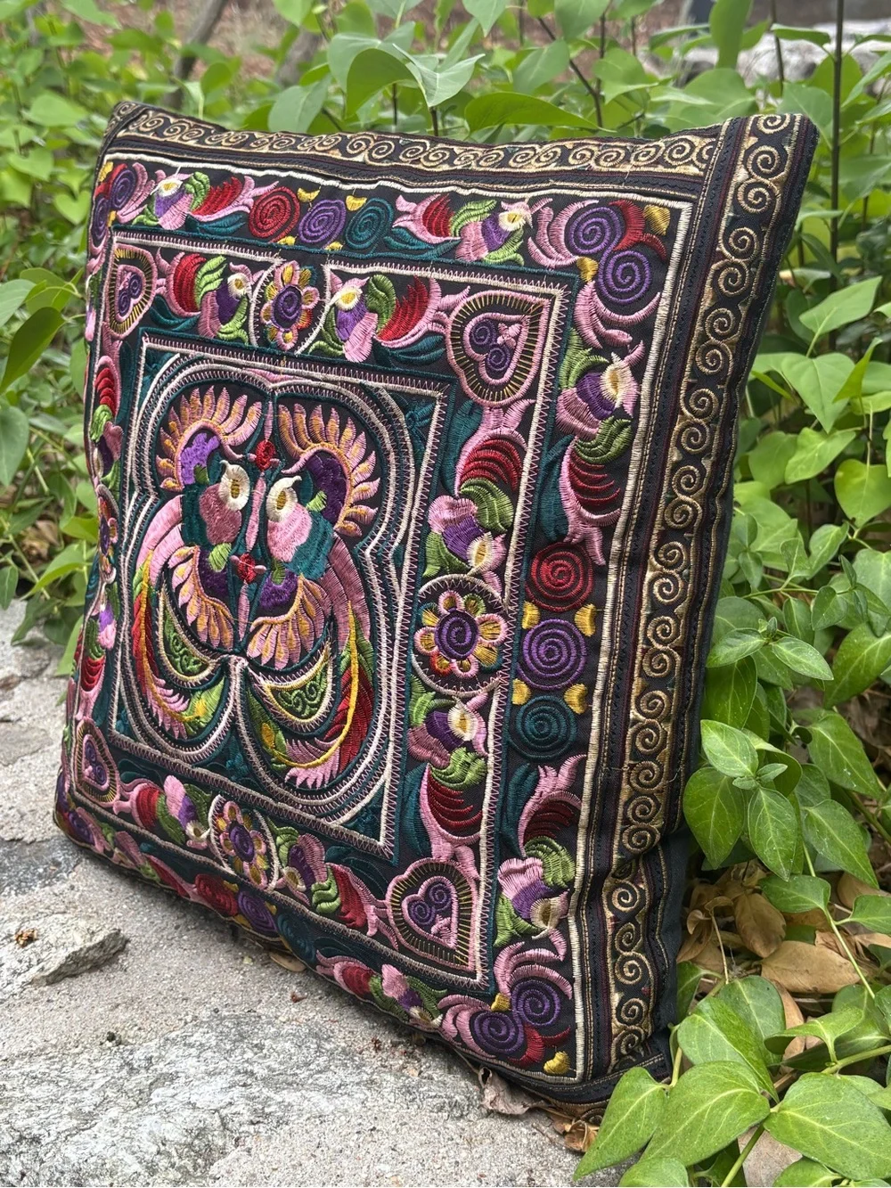 Beautiful, colorful, embroidered accent pillow